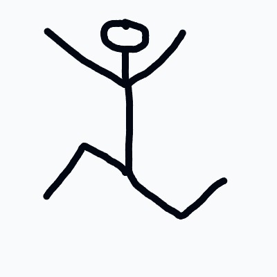 A black and white drawing of a person running.