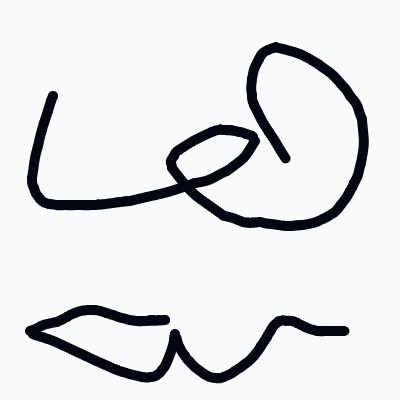 A black drawing of a face with a mouth and a nose.