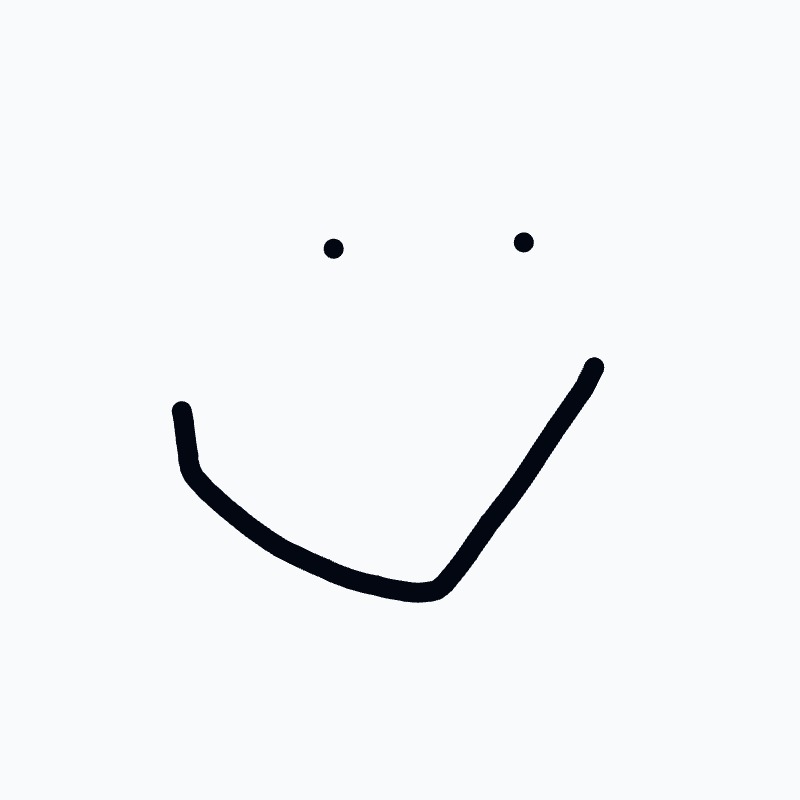 A black and white drawing of a smiling face.