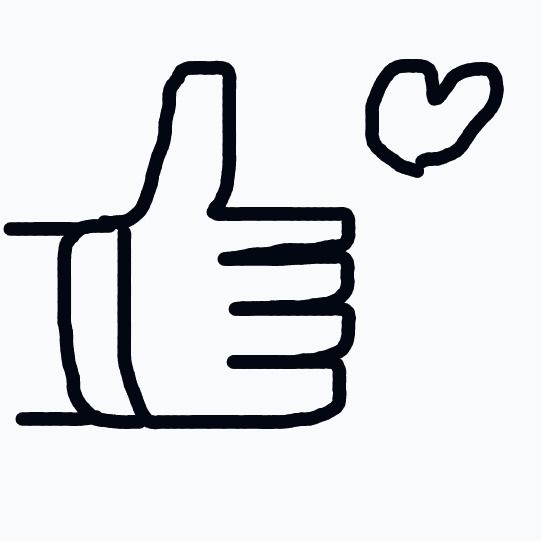 A black and white drawing of a thumbs up.