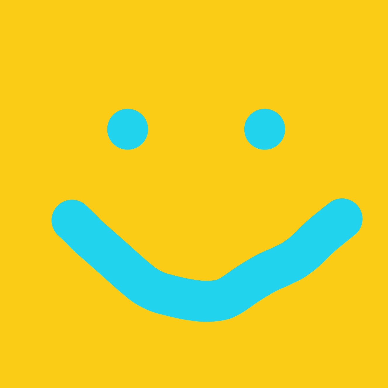 A yellow smiley face with blue eyes and a blue mouth.