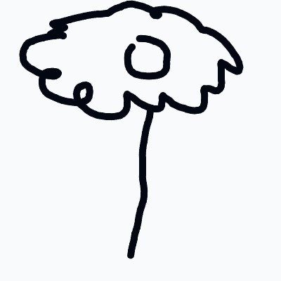A tree is drawn with a black pen.