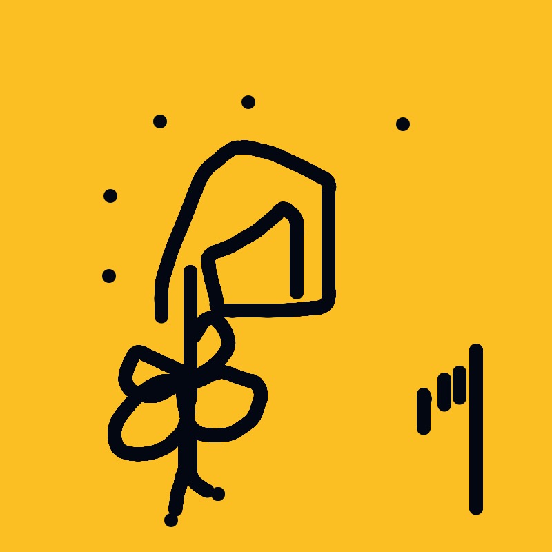 A drawing of a flower on a yellow background.