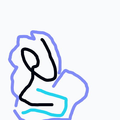 A blue drawing of a person with a blue line through their body.