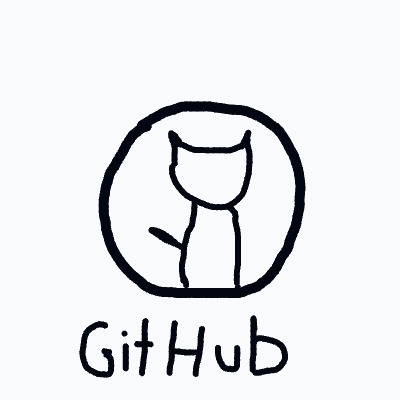 A cat is drawn with a black outline and the words "GitHub" written below it.