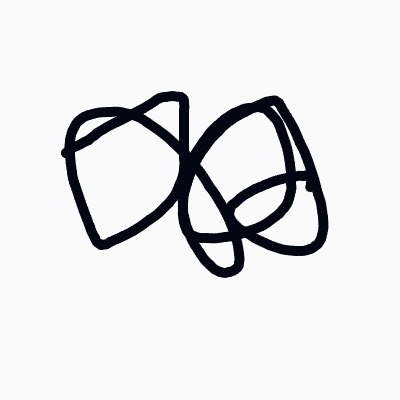 A black drawing of a butterfly with two wings.