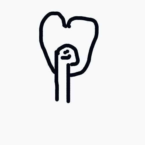 A drawing of a heart with a toothbrush sticking out of it.