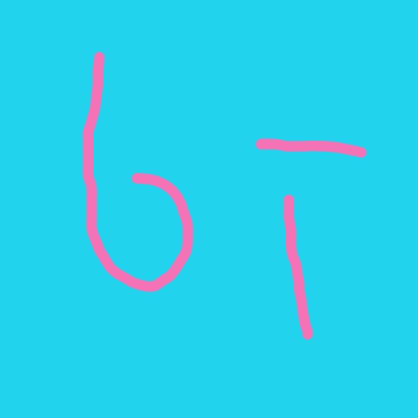 A pink and blue drawing of a letter T.