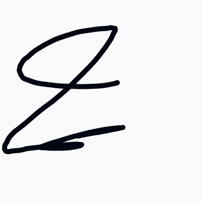 A black letter S is drawn on a white background.