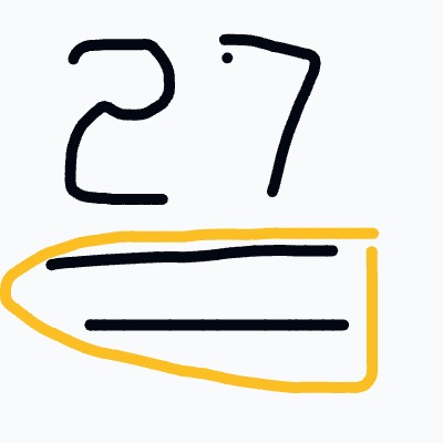 A black and yellow drawing of a number 27.