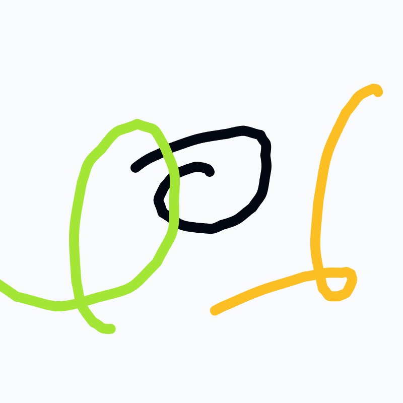 A yellow and green drawing of a face.