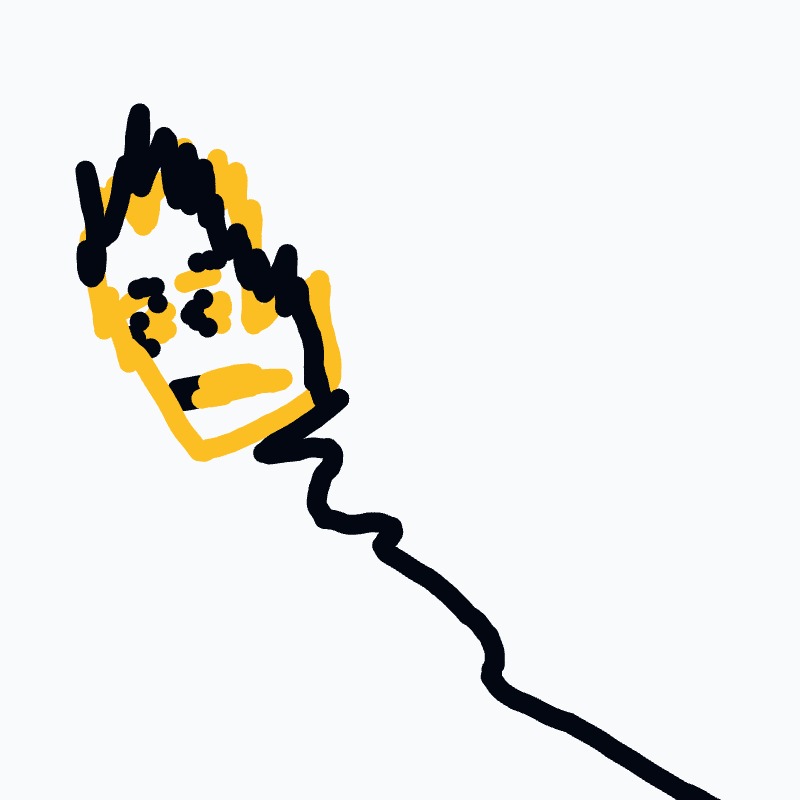 A drawing of a man with a black and yellow face.