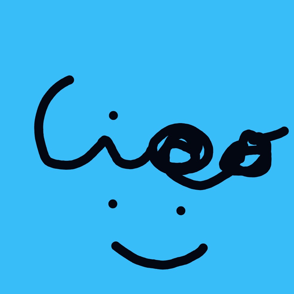 A black drawing of a smiling face on a blue background.
