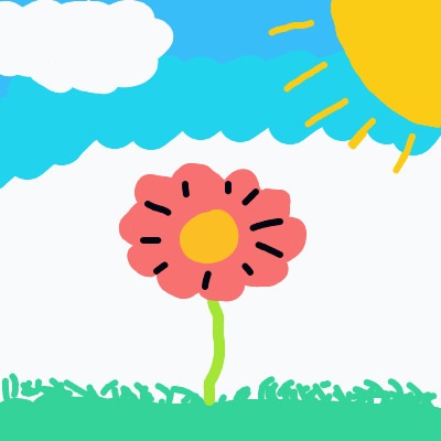 A drawing of a flower with a yellow sun in the background.