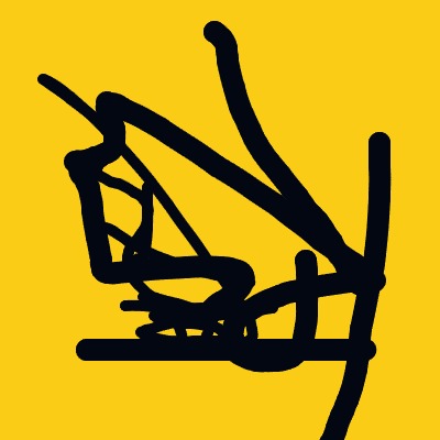 A black and yellow drawing of a chair.