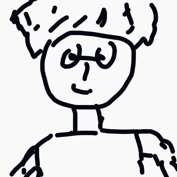A drawing of a person with glasses and a smile.