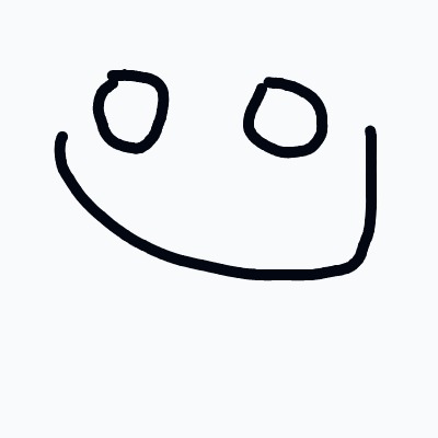 A black and white drawing of a smiling face.