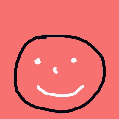 A black and white drawing of a smiling face.