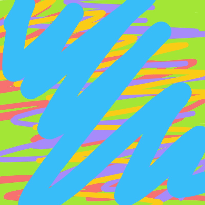 A blue and purple striped design with a green background.