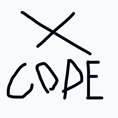 A black and white drawing of a cross with the word COPE written underne