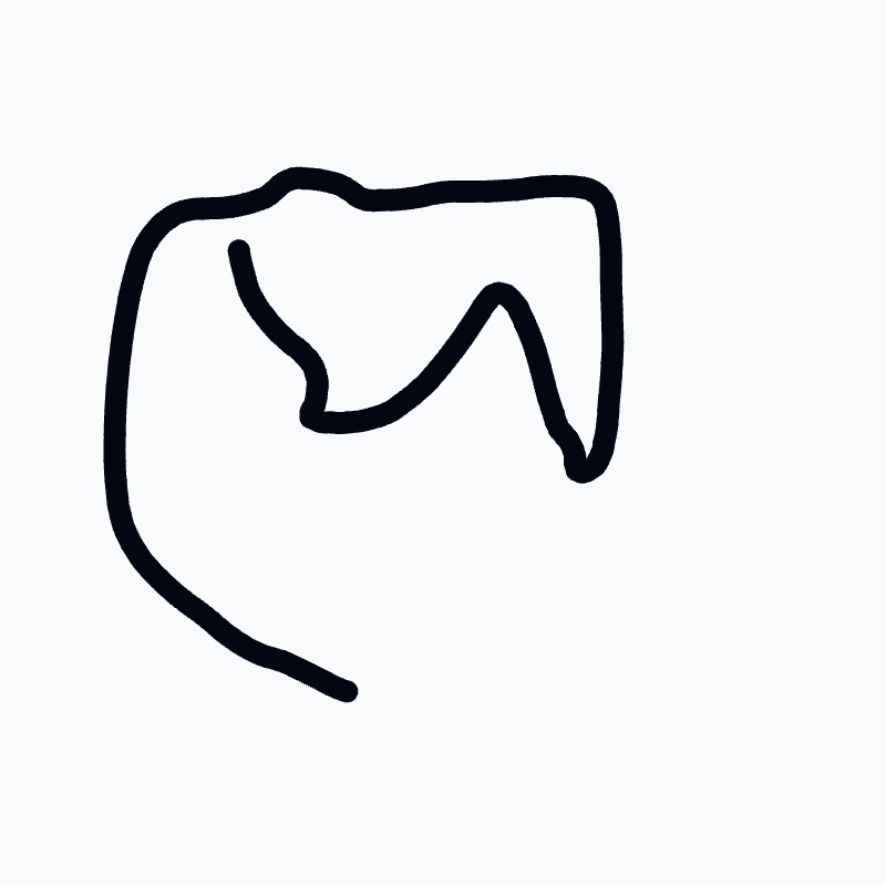 A drawing of a tooth with a black outline.