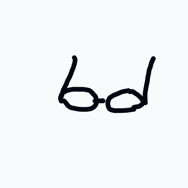 A drawing of a pair of glasses with the number 6 written in the