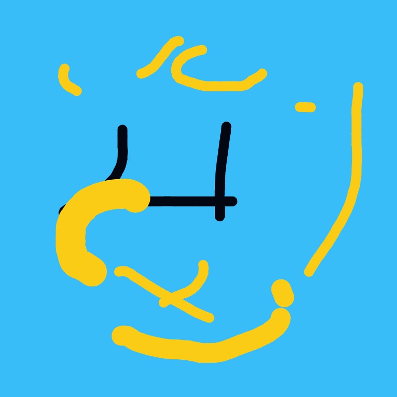 A yellow drawing of a face with a yellow mouth.