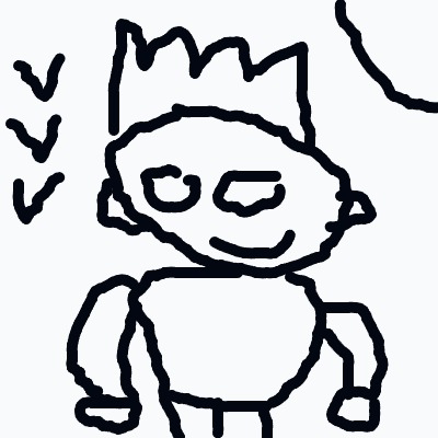 A drawing of a robot with a crown on its head.