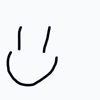 A black and white drawing of a smiling face.