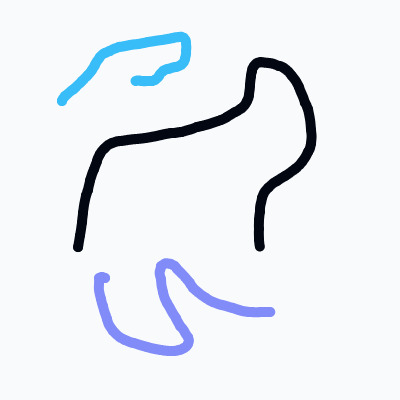 A blue and purple drawing of a dog.