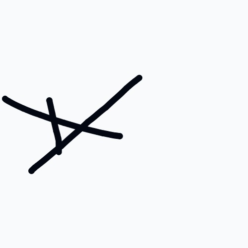A black x is drawn on a white background.