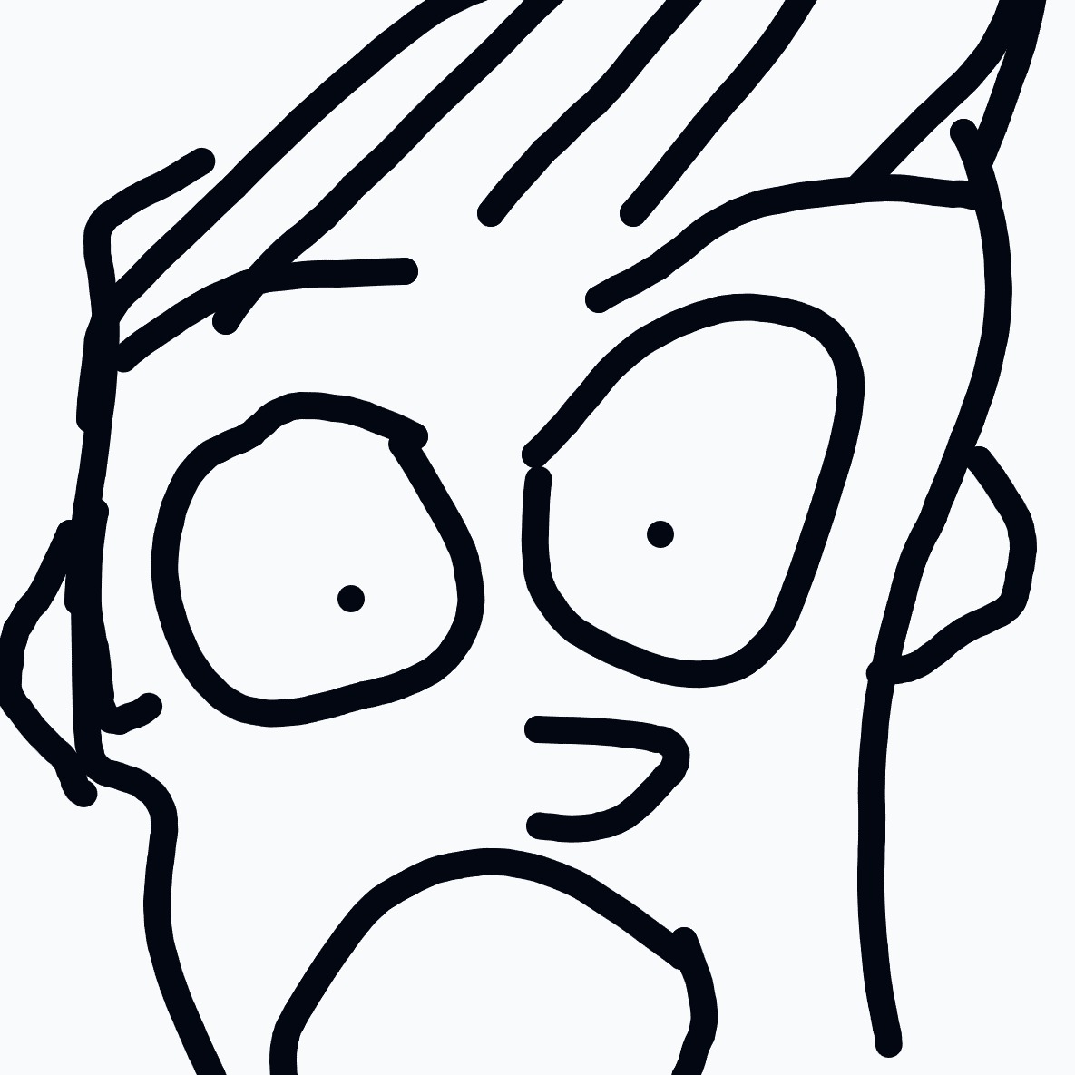 A black and white drawing of a man with a mouth open.