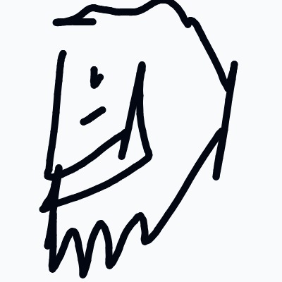 A drawing of a person with a smile and a beard.