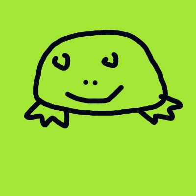 A green frog with a smile on its face.
