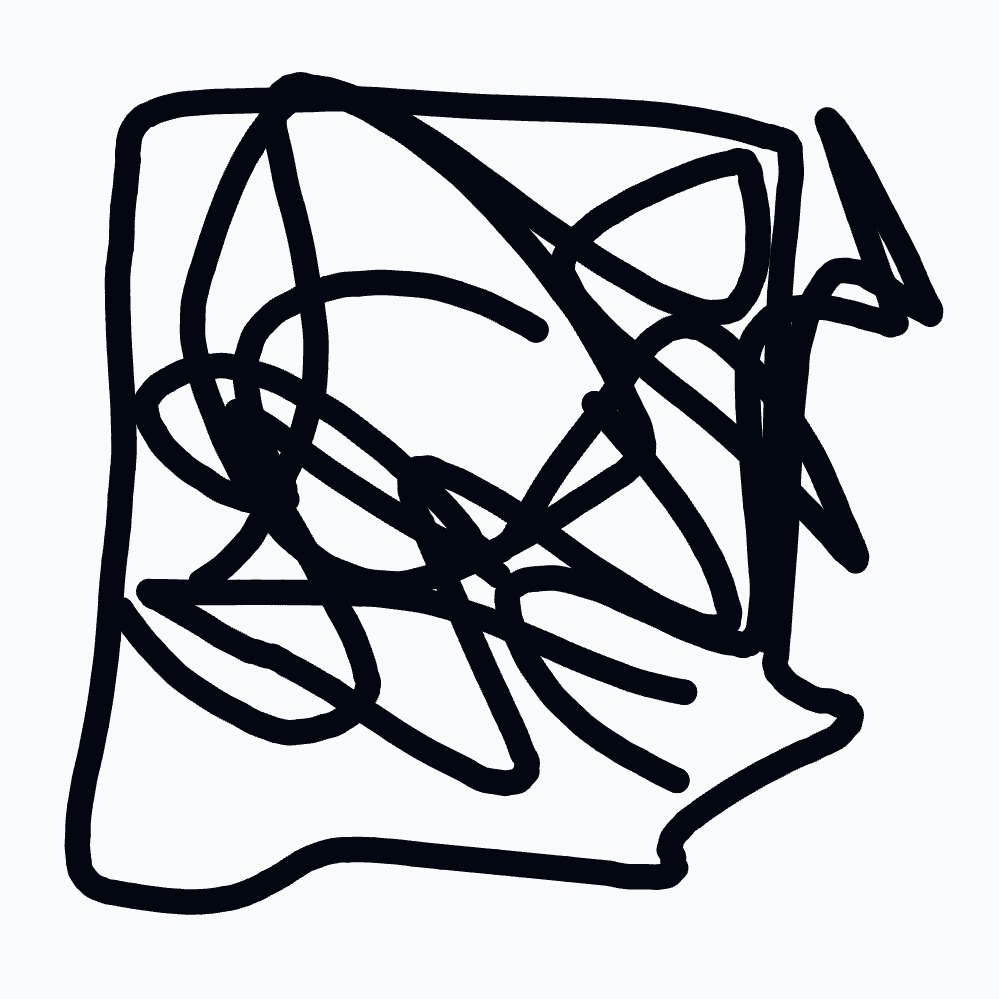 A black and white drawing of a square with a bunch of lines in it.
