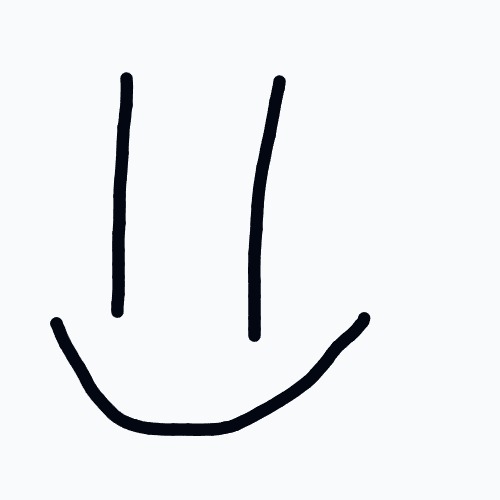 A black and white drawing of a smiling face.