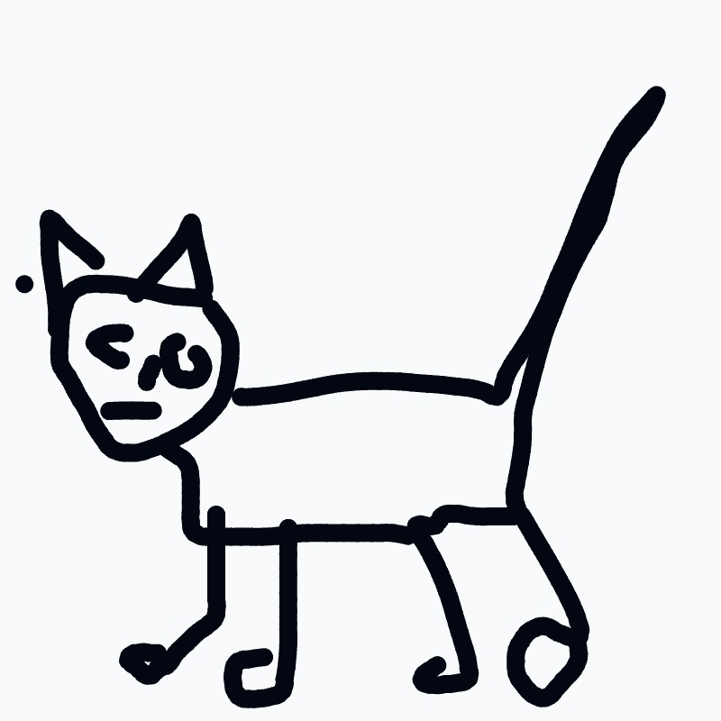 A black cat is drawn with a long tail.