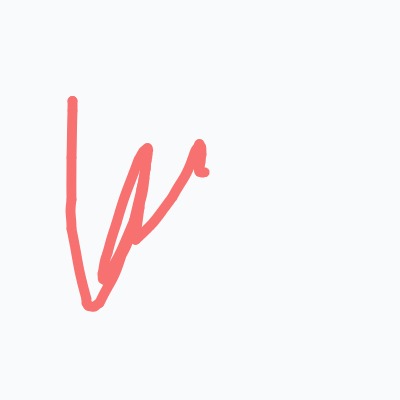 A red V is drawn on a white background.