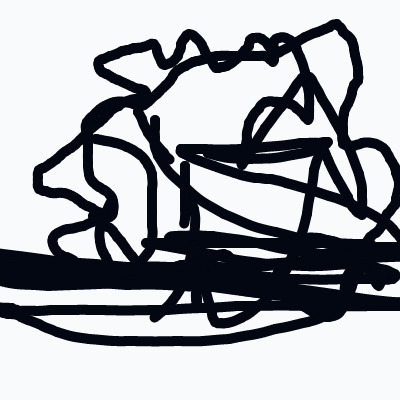 A black and white drawing of a boat.