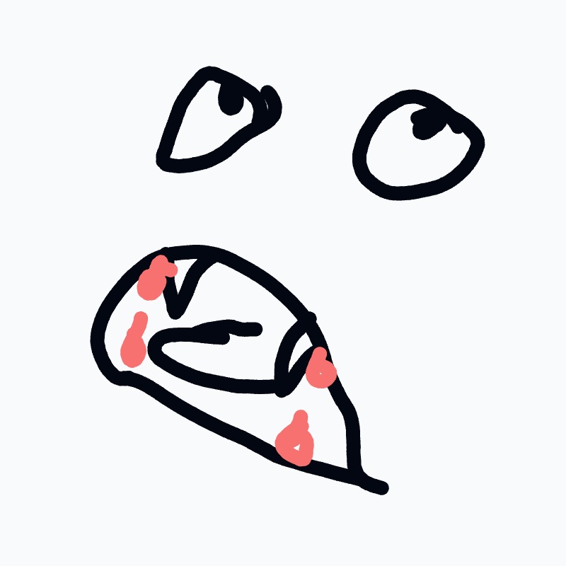 A drawing of a face with a mouth that has a pink substance on