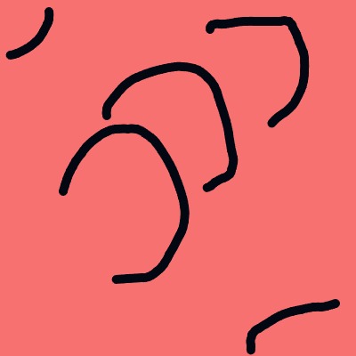 A drawing of a black line on a pink background.