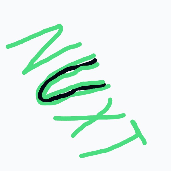 A green drawing of the word "next".